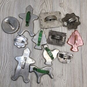 Lot of 12 Metal Cookie Cutter Gingerbread Man Christmas Tree Horse Chicken Vtg